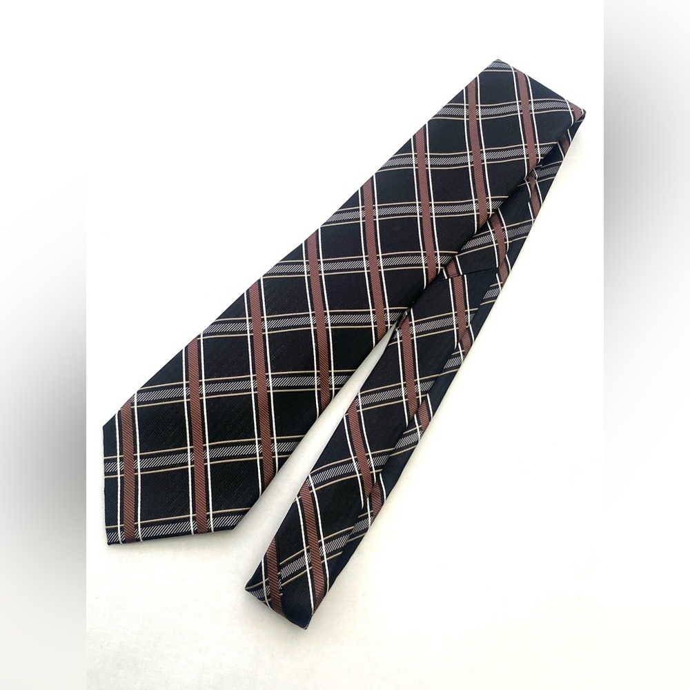 Nautica Black Criss-Cross Check Silk Necktie